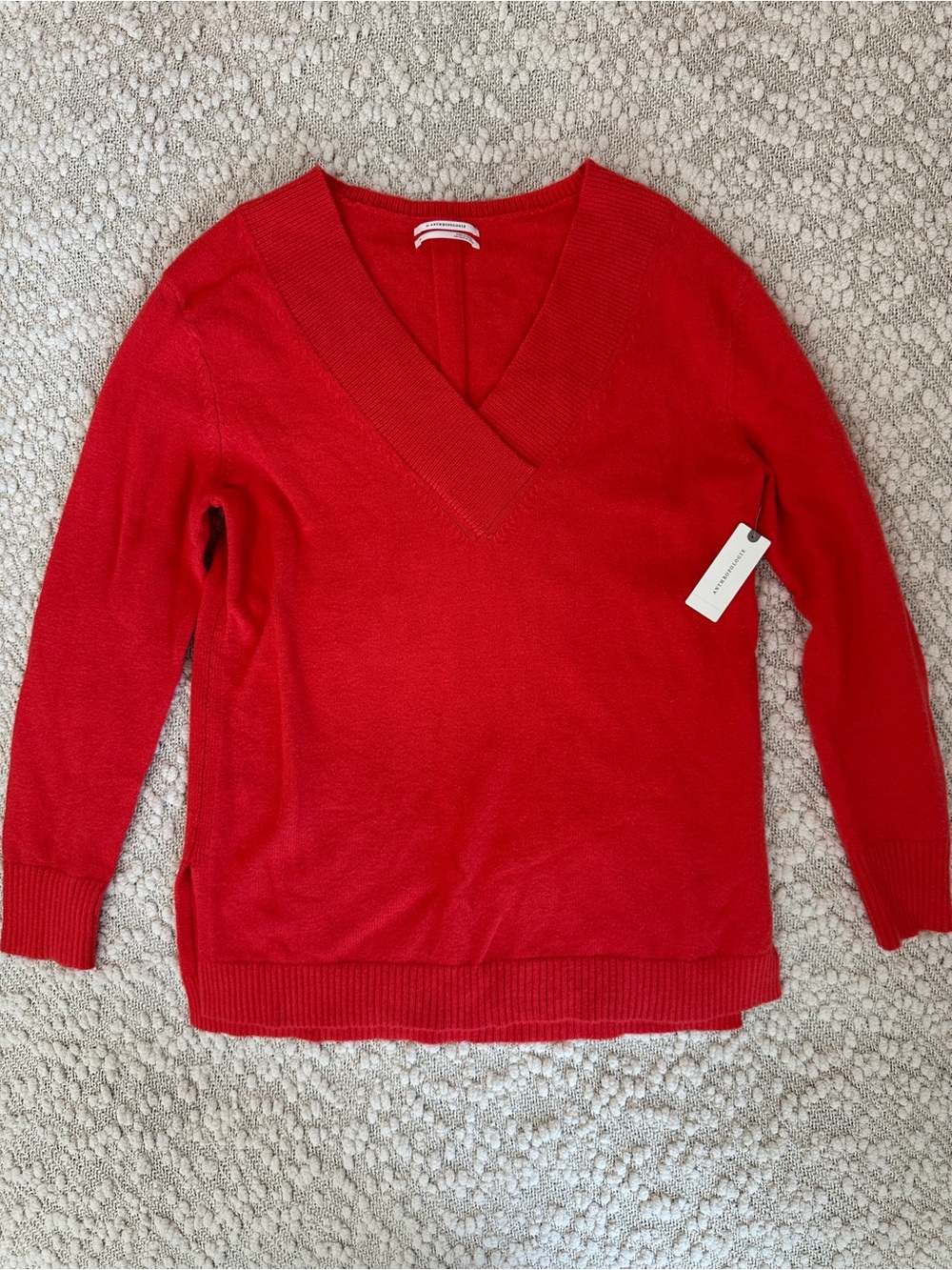 Anthropologie Galizia V-Neck Tunic Sweater Size S Red Orange NWT
